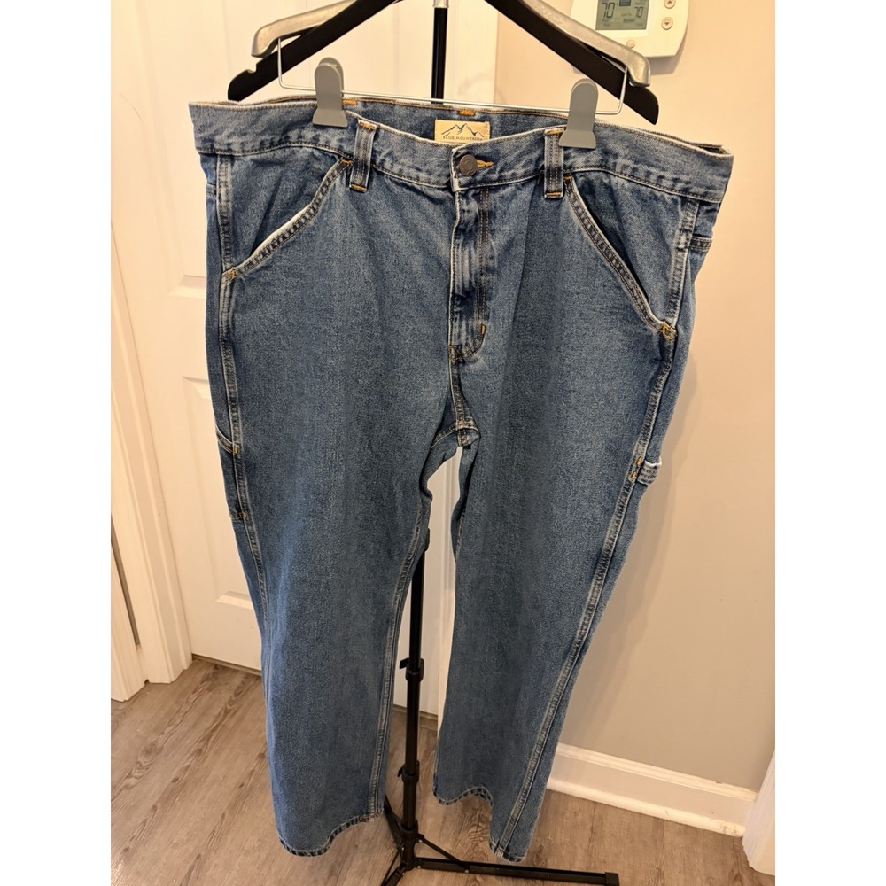 Blue Mountain Jeans Mens 42x30 Blue Medium Wash Denim Relaxed Straight Carpenter